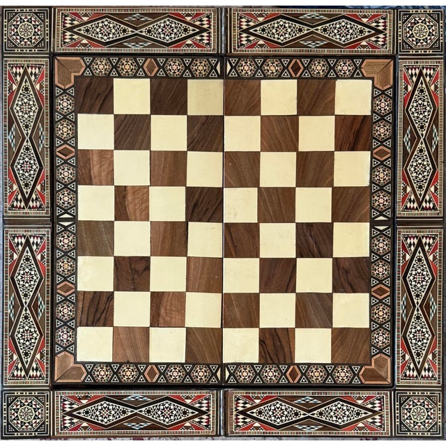 Vintage Marquetry Wood and Mother of Pearl Inlay Folding Game Table For Sale - Image 9 of 10