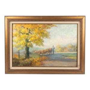 A Vintage Painting-Autumn Pastoral: Herdsman on a Country Road