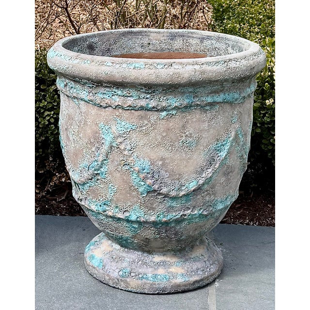 Pair Anduze-Form Planters, Festoon Relief, Glazed Terracotta For Sale - Image 12 of 16