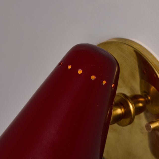 1960s Stilnovo Perforated Red Metal and Brass Articulating Sconces - a Pair For Sale - Image 15 of 18