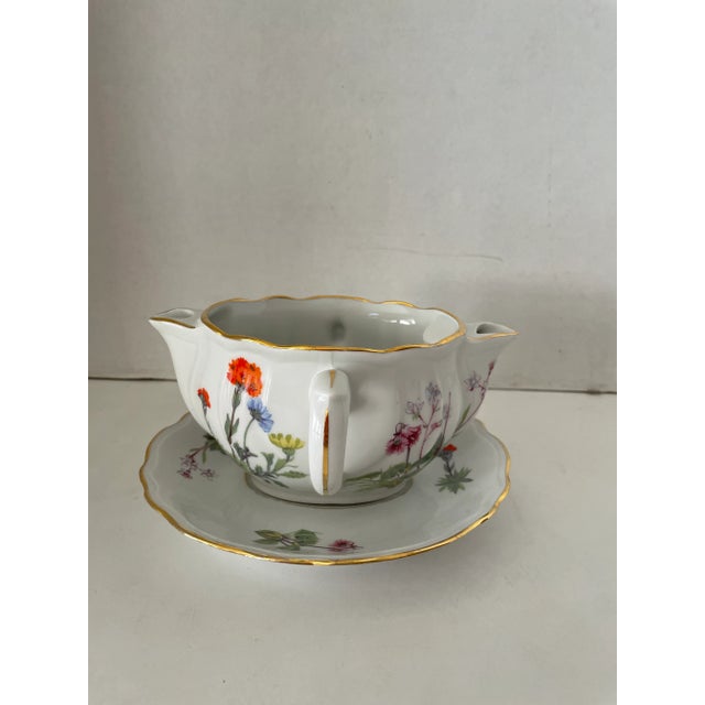 Mid-Modern Century Porcelain Lourioux Philippe Deshoulieres French Wild Flower Gravy Boat For Sale - Image 9 of 9