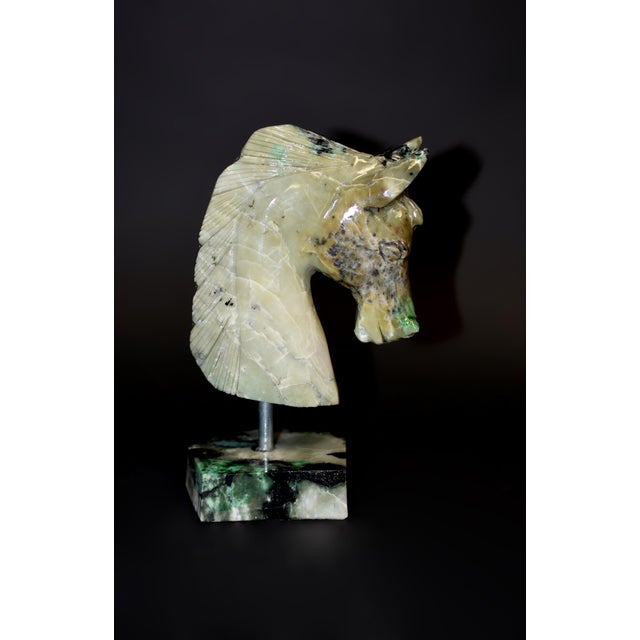 Genuine Emerald Horse Head Bust Statue Natural Gemstone For Sale - Image 10 of 11