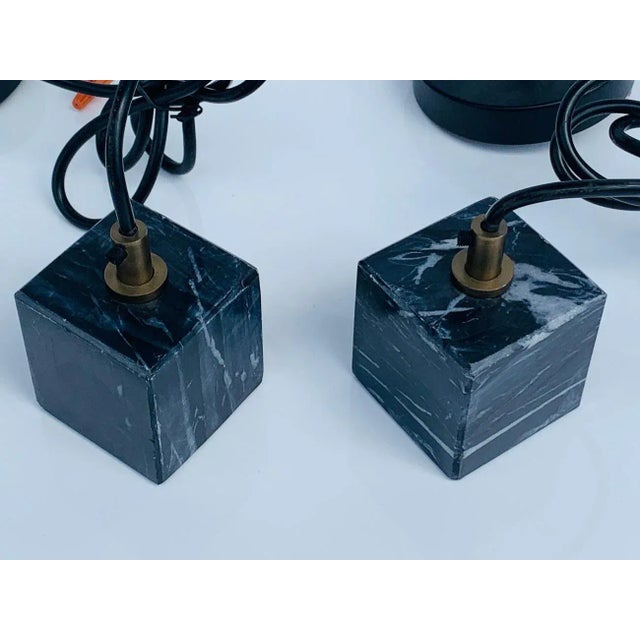 Mid-Century Modern Black Marble & Brass Pendant Lights - a Pair For Sale - Image 3 of 10