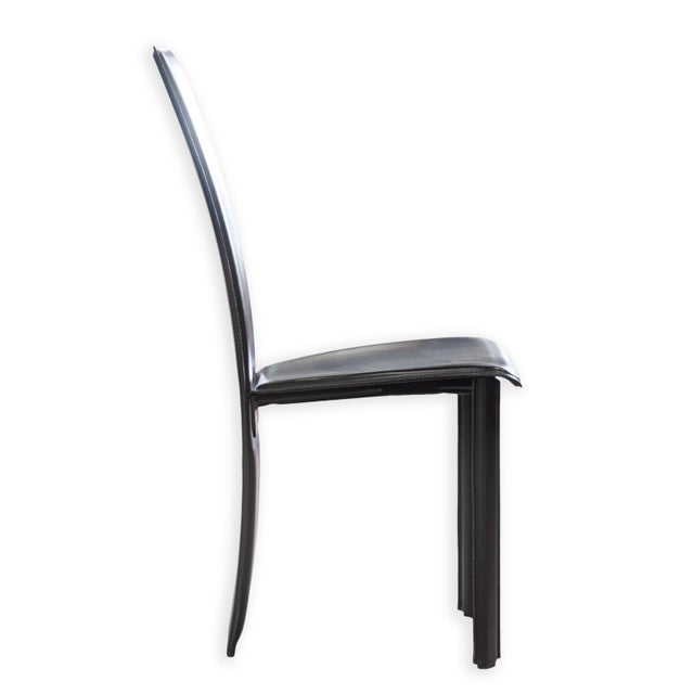 Late 20th Century Vintage Set of 4 Pietro Costantini Tripod Black Italian Leather Dining Chairs For Sale - Image 5 of 11