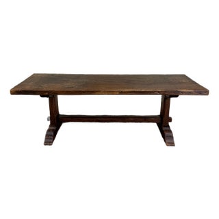 Antique French Country Farm Dining Table Farmhouse Trestle Base Oak Early 19th C For Sale