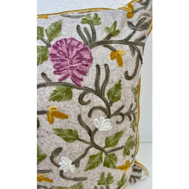 Square Pillow With Purple and White Embroidered Floral Pattern, Made in U K For Sale - Image 4 of 10