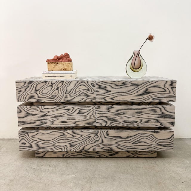 This vintage Postmodern dresser features re-veneering with the original ALPI veneer, designed by Ettore Sottsass in...