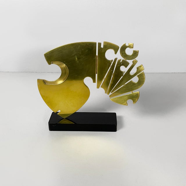 Italian brutalist style sculpture by Edmondo Cirillo, 1979 Gilded metal sculpture with reference to the brutalist style....