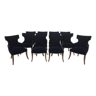 Set of 12 Ralph Lauren Design Blue Velvet Dining Room Chairs For Sale