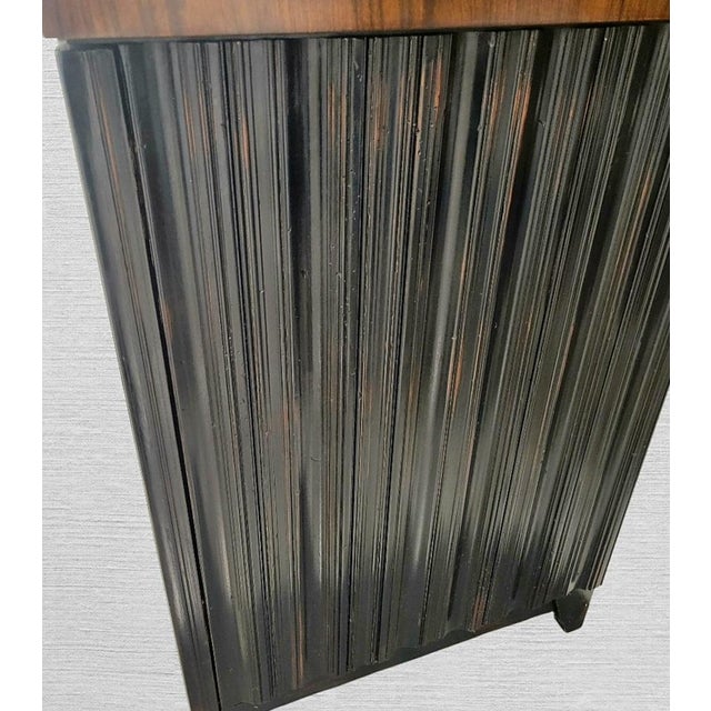 Vintage Baker Style Dark Espresso Fluted Wood Glass Top Side Buffet Storage Cabinet For Sale In West Palm - Image 6 of 9