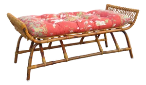 Hollywood Regency Bohemian Bamboo Rattan Large Ottoman Bench 5807
