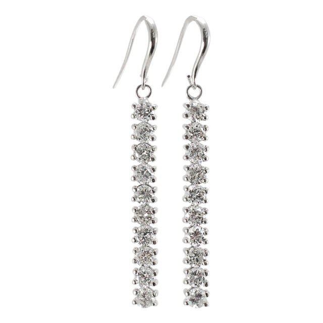 Ladies 14k White Gold 3.02ct Round Diamond Liner Drop Earrings - 2 Pieces For Sale