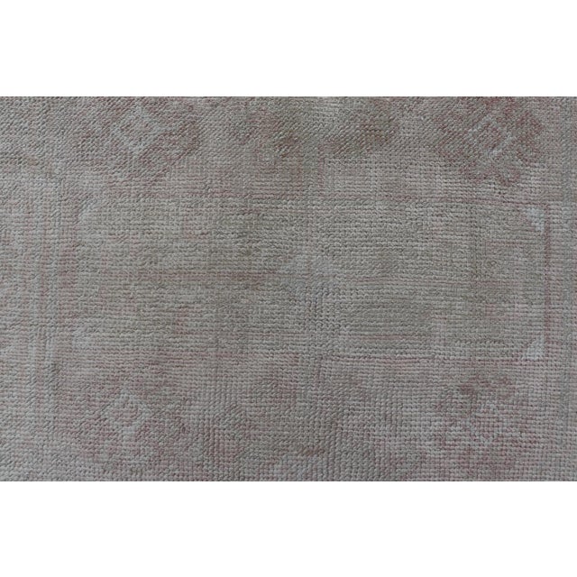 Tan Vintage Oushak Rug With Pastel Colors in Tan, Green, Butter Yellow, and Pink For Sale - Image 8 of 12