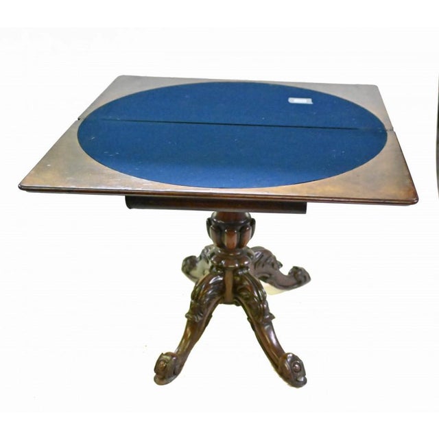 Blue Victorian Card Table in Walnut, 1890s For Sale - Image 8 of 9