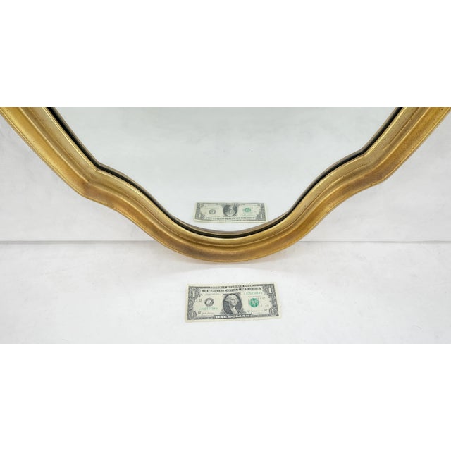 Mid Century Shield Shape Large Oval Gold Gilt Leaf Wall Mirror For Sale - Image 6 of 8