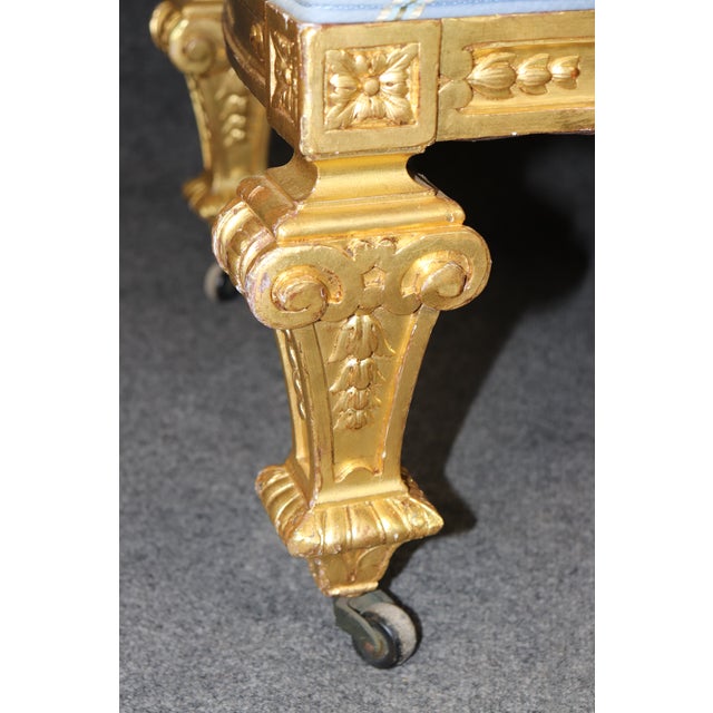 19th C. Pair French Napoleonic Style Armchairs, Giltwood & Blue Upholstery For Sale - Image 10 of 16