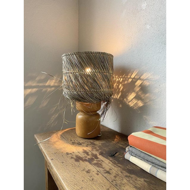 Vintage Wood and Straw Lamp, 1950s For Sale - Image 17 of 18