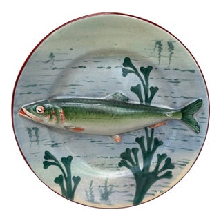 19th Century Majolica Palissy Porcelain Fish Wall Platter For Sale