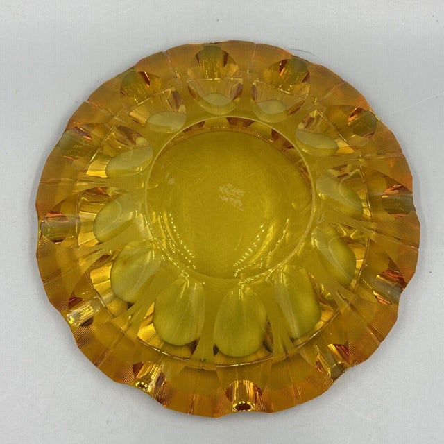 Vintage Art Deco Cut Amber Glass Bowl For Sale - Image 10 of 13