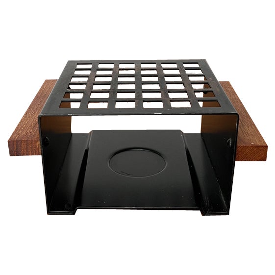 Mid-Century Minimalist Metal and Teak Tea Warmer, 1960s For Sale