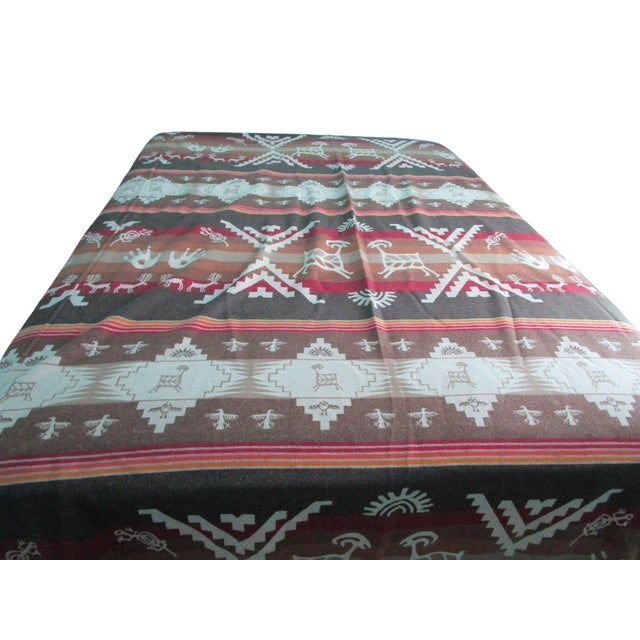 Pendleton Southwest Rock Art Petroglyph Wool Bedspread King Earth Tone Small Holes For Sale - Image 12 of 14