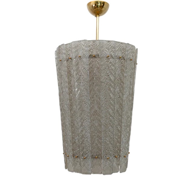Art Deco Style Brass Murano Glass Lantern Ceiling Light by Barovier & Toso, 1980 For Sale