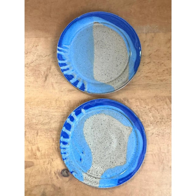 Mid-Century Modern Vintage Blue Abstract Pottery Plates - A Pair For Sale - Image 3 of 12