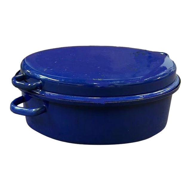 Vintage Metal Blue Enamel Lidded Roasting Pan Chairish