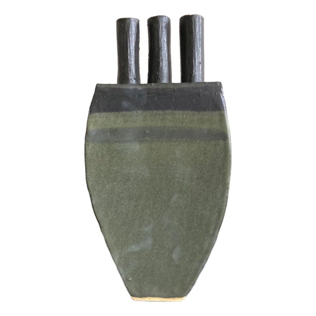 Industrial Tall Vase, Green and Black For Sale