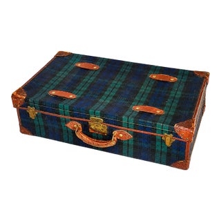 Heritage Style Vintage Tartan Leather Suitcase Luggage Home Decor Prop Storage For Sale