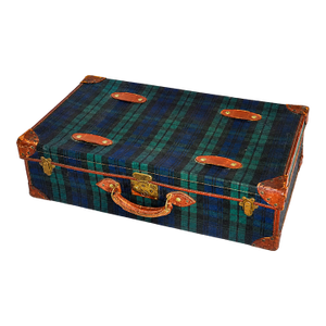 Heritage Style Vintage Tartan Leather Suitcase Luggage Home Decor Prop Storage