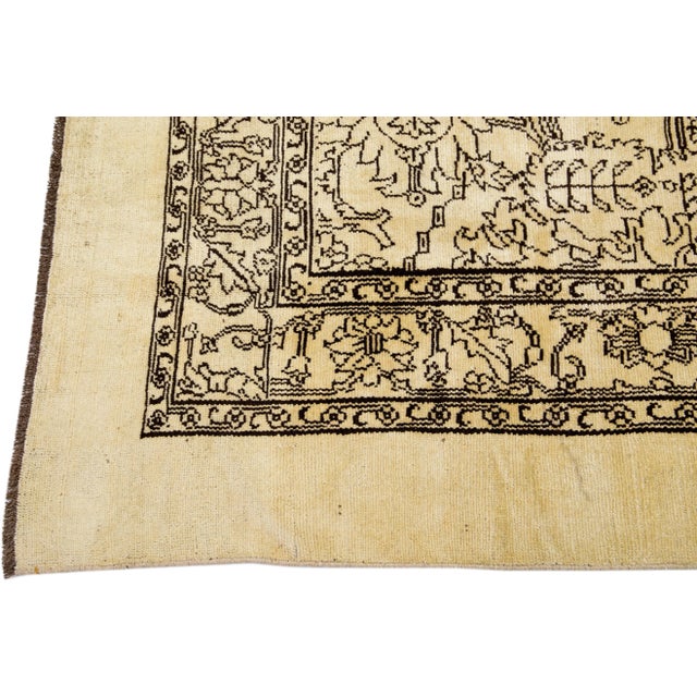 Transitional Style Handmade Beige Wool Rug With Allover Design For Sale - Image 4 of 8