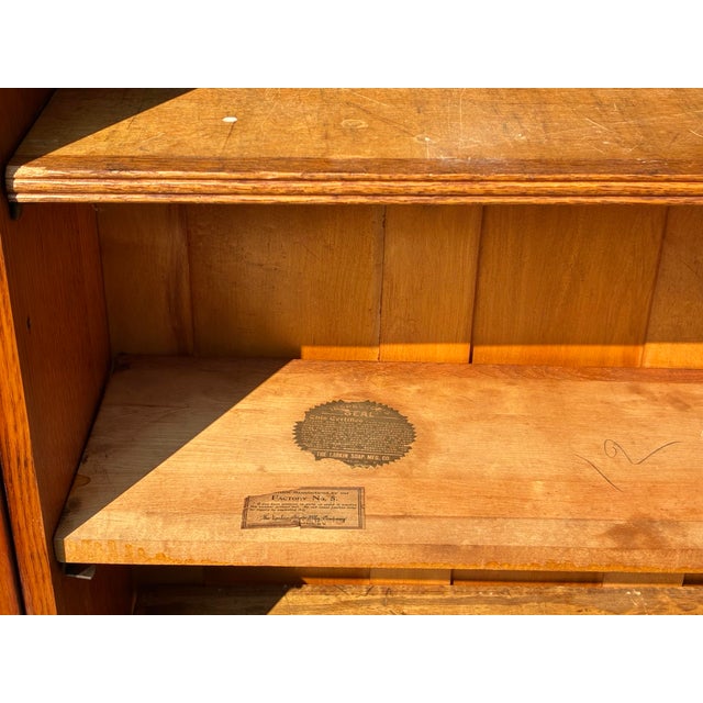 Brown Antique Larkin Oak Bookcase / China Cabinet With Glass Doors & Carvings For Sale - Image 8 of 12