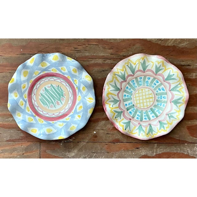 Shabby Chic Vintage Regency Mackenzie Childs Glazed Ceramic Ruffle Plates - Set of 2- For Sale - Image 3 of 5