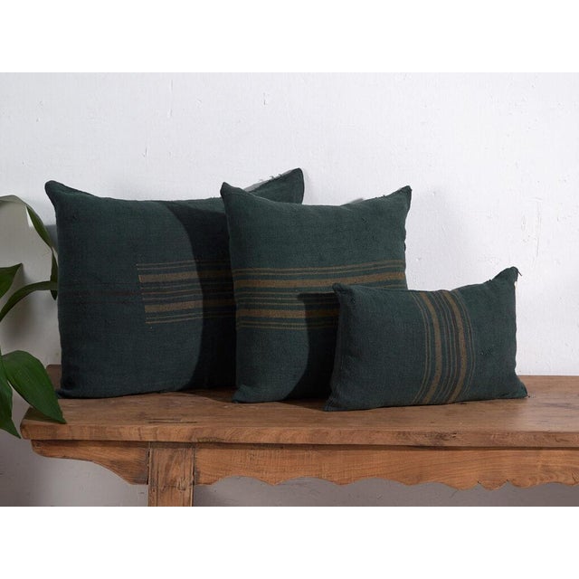 Antique Green Linen Cushion For Sale - Image 11 of 11