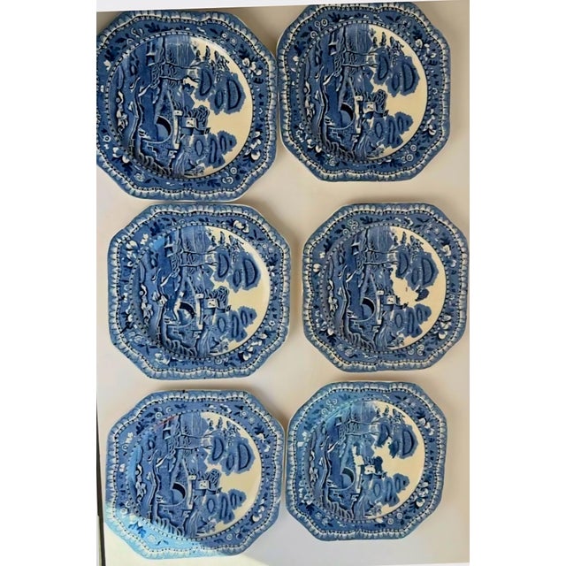 Six (6), Spode Tower Blue plates. The pattern depicts the Italian countryside with a tower and bridge. The plates are 8.5...
