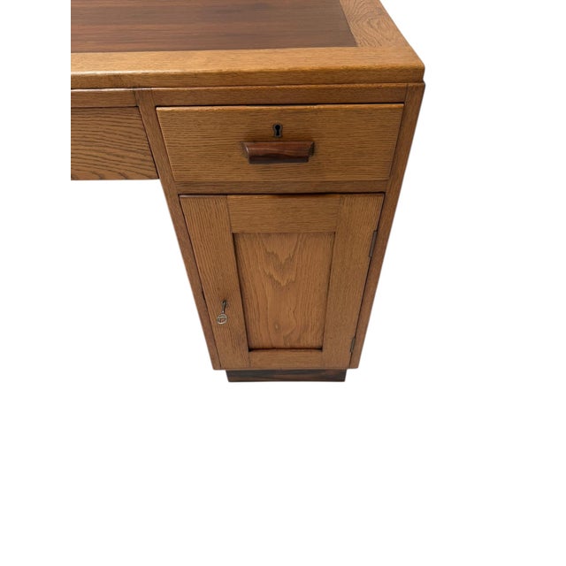 Magnificent and rare Art Deco Modernist desk with asymmetric open bookcase. Striking Dutch design from the 1920s. Solid...