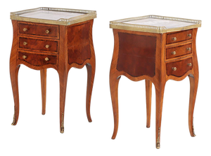 Pair of French Louis XV Style Marble-Top Nightstands or End Tables, C 1950