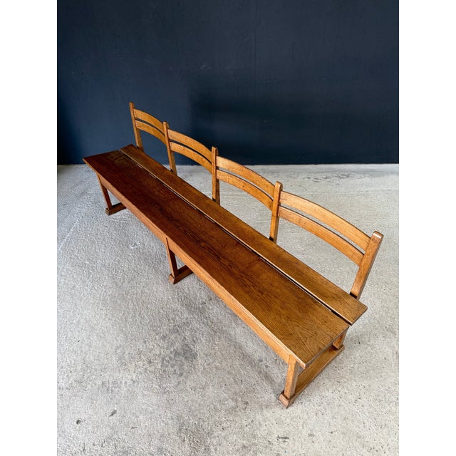 Mid-Century Handcrafted Oak 4-Seater Bench, Belgium, 1950s For Sale - Image 11 of 18