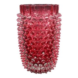 Early 19th Century Hobbs Brockunier & Co. Dew Drop Cranberry Red Hobnail Glass Celery Vase