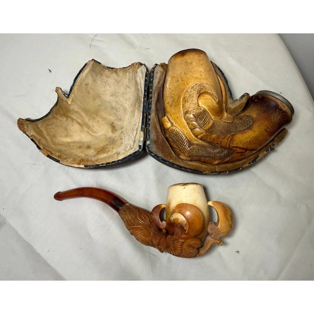 Figurative 2 Large Antique 1800's Hand Carved Dragon Claw Talon Meerschaum Smoking Pipe For Sale - Image 3 of 18