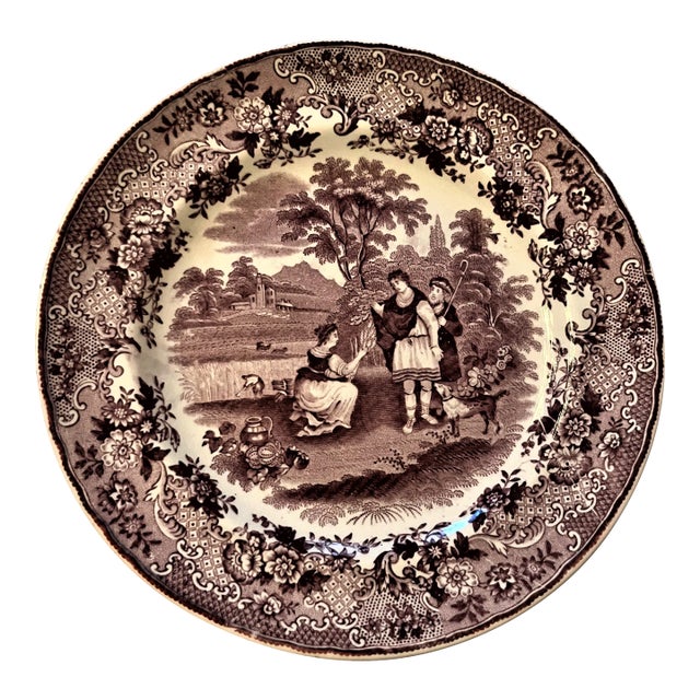 Antique Petros Regout & Maastricht Ruth and Boaz Transferware Plate Circa 1860 For Sale