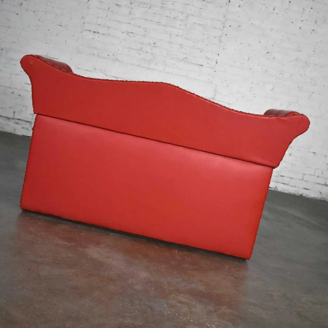 Vintage Coral Vinyl Faux Leather Cedar Lined Storage Bench Settee With Nail Head Detail For Sale - Image 10 of 13