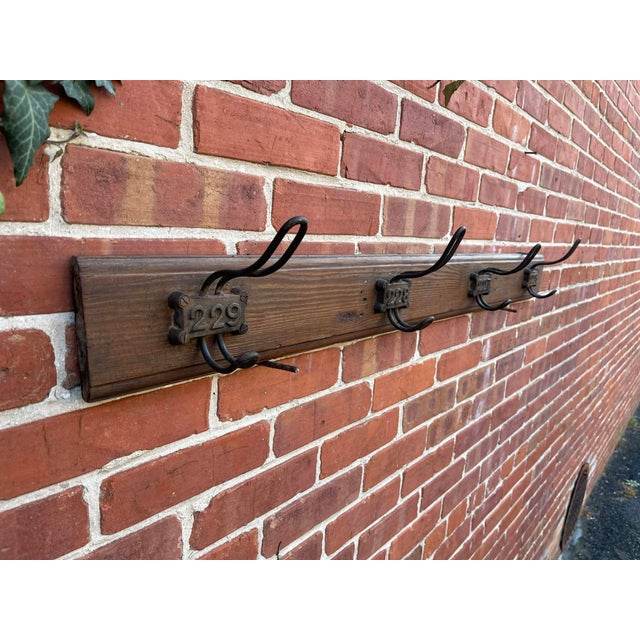 Antique English Yellow Pine Cast Iron Wooden Coat Rail 1890s For Sale - Image 4 of 8