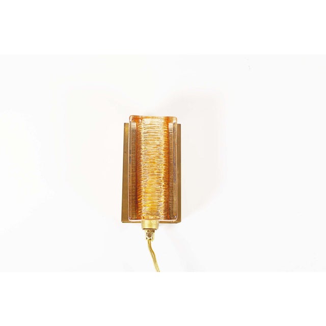 Brass & Amber Glass Glass Wall Lights by Vitrika Model Atlactic, 1970s For Sale - Image 6 of 9
