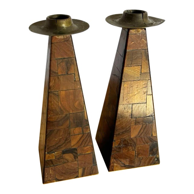 Israeli Olive Wood Shabbat Candle Holders/Candlestick Holders - a Pair For Sale