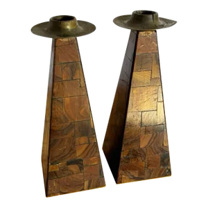 Israeli Olive Wood Shabbat Candle Holders/Candlestick Holders - a Pair
