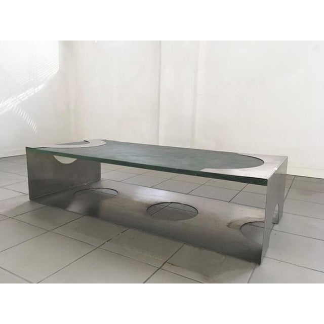 Wood Post-Modern Green Patinated Wood and Stainless Steel Coffee Table, 1970s For Sale - Image 7 of 16