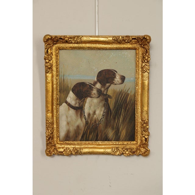 Quality Custom Framed Reproduction Painting of Hunting Dogs, After Arthur Wardle, Antiqued Finish