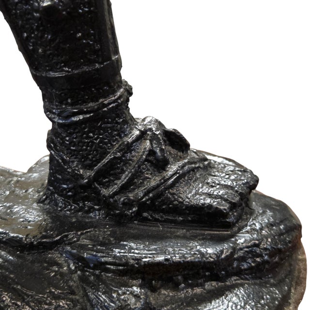 Japanese Samurai Bronze Tone Warrior Sculpture on Custom Wood Base 18" For Sale - Image 15 of 15
